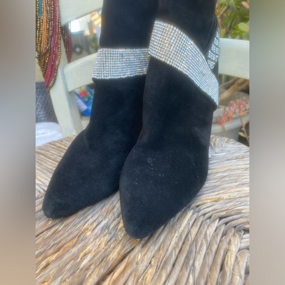 riverside island black suede booties black & diamond encrusted detail sz. 5 - Picture 4 of 14